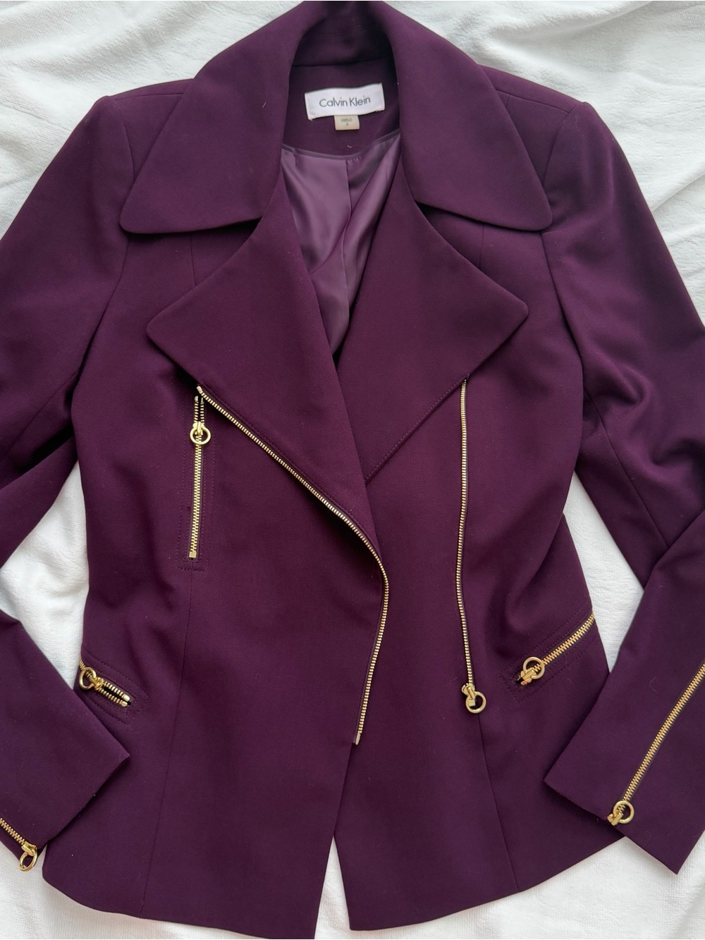 Calvin Klein Women's Deep Plum Gold-Zip Tailored Blazer